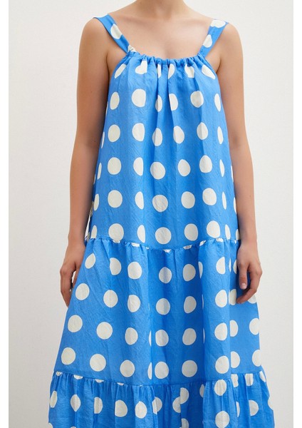 Askılı Puanlı Elbise Mavi indirimleri