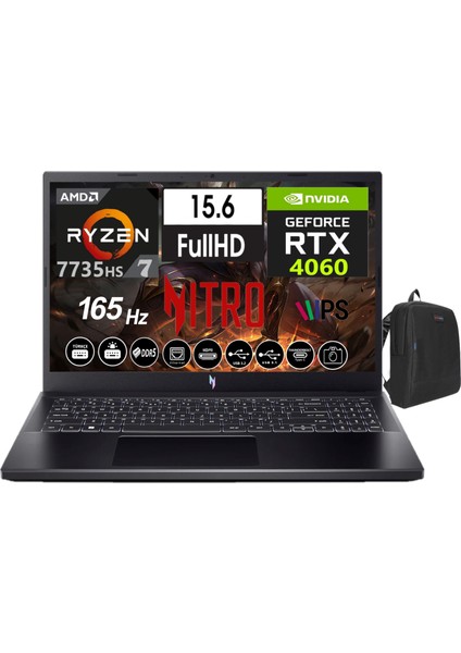 Nitro V15 ANV15-41 Amd Ryzen7 7735HS 16GB Ddr5 Ram 512GB SSD Freedos 15.6 Inç Fhd 165Hz 8gb RTX4060 Taşınabilir Bilgisayar NHQSFEY00301+WEBLEGELSINÇANTA