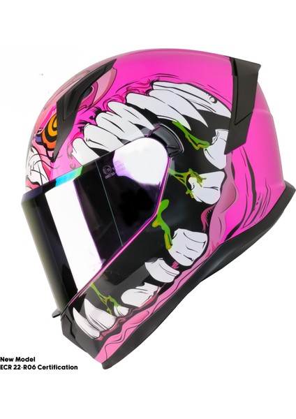 Motosiklet Kadın Kaskı 22.R06 Sertifikalı Güneş Vizörlü Fiber Kask Full Face Motor Kask Horus Lady