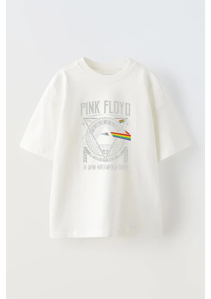 Pink Floyd Tasarım Baskılı Pamuk Beyaz Oversize T-Shirt