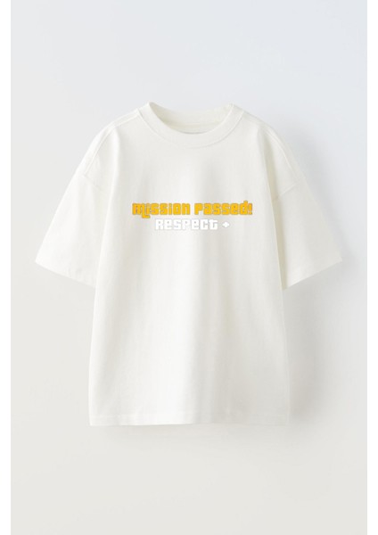 Mission Passed Respect Tasarım Baskılı Pamuk Beyaz Oversize T-Shirt