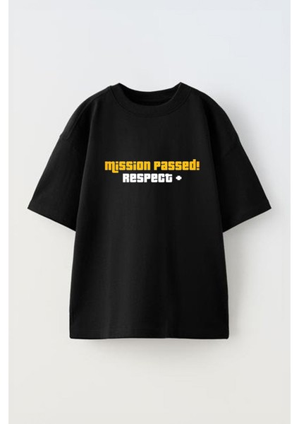 Mission Passed Respect Tasarım Baskılı Pamuk Sıyah Oversize T-Shirt