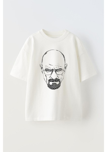 Heısenberg Face Tasarım Baskılı Pamuk Beyaz Oversize T-Shirt