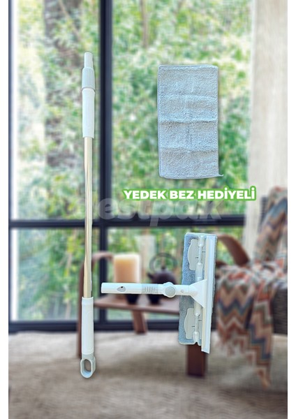 Mandallı Cam Mopu - Teleskopik Sap - Istediğin Bezi Tak Kullan - 1 Adet Yedek Bez Hediyeli fiyatları