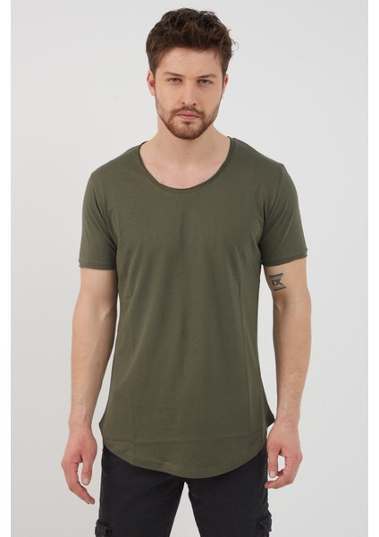 Erkek Koyu Haki Pis Yaka Salaş T-SHIRT-TCPS001R67S