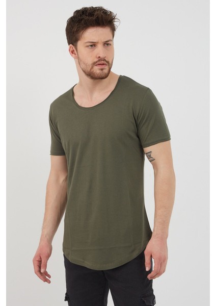 Erkek Koyu Haki Pis Yaka Salaş T-SHIRT-TCPS001R67S modelleri