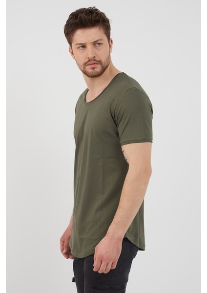 Erkek Koyu Haki Pis Yaka Salaş T-SHIRT-TCPS001R67S fırsatları
