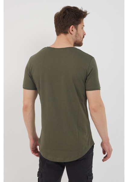 Erkek Koyu Haki Pis Yaka Salaş T-SHIRT-TCPS001R67S indirimleri