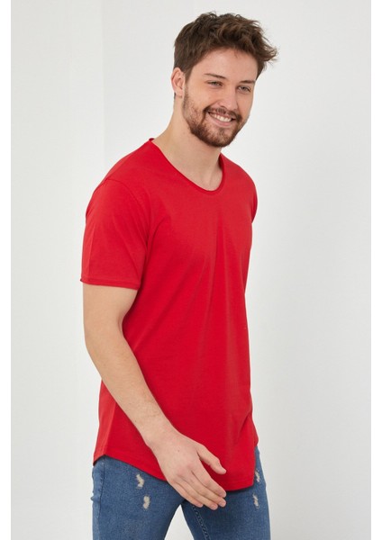Erkek Kırmızı Pis Yaka Salaş T-SHIRT-TCPS001R57S