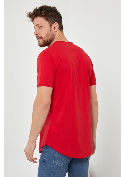 Erkek Kırmızı Pis Yaka Salaş T-SHIRT-TCPS001R57S