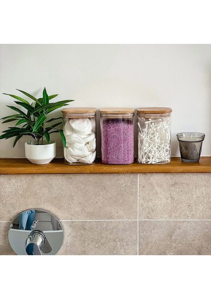 Home 6'lı 1000 ml Bambu Kapaklı Kare Cam Baharatlık Drajelik ve Erzak Kabı modelleri