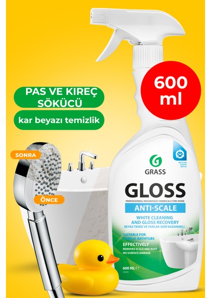 Gloss Sprey Temizleyici Banyo Için Temizleyici ve Kireç Çözücü - 600ML