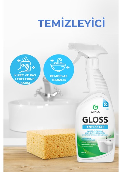 Gloss Sprey Temizleyici Banyo Için Temizleyici ve Kireç Çözücü - 600ML