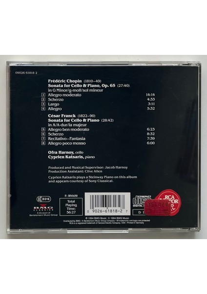 Romentic Cello Sonatas Chopin-Franck CD (Orjnal Dönem Baskı Cd)