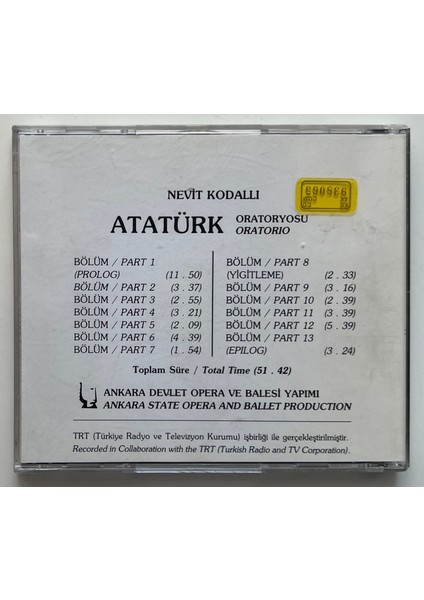 Nevit Kodallı Atatürk Oratoryosu / Oratorio CD (Orjnal Dönem Baskı Cd)