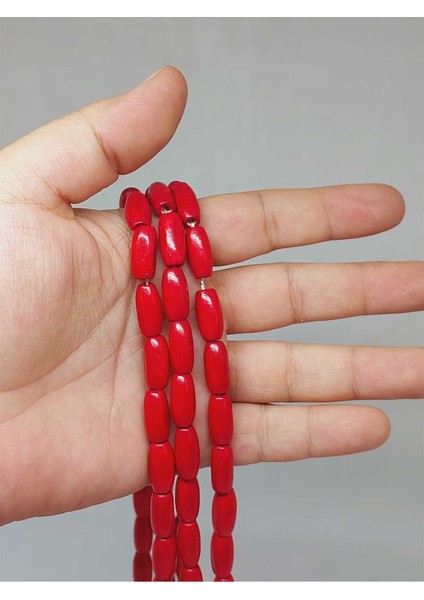Bileklik Boy Ahşap Silindir Kesim Yarım Dizi 7*14MM Kırmızı (51428) (18CM Uzunluğundadır)