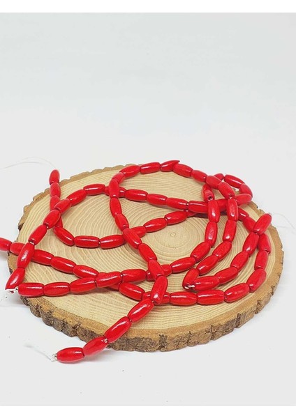 Bileklik Boy Ahşap Silindir Kesim Yarım Dizi 7*14MM Kırmızı (51428) (18CM Uzunluğundadır) fiyatları