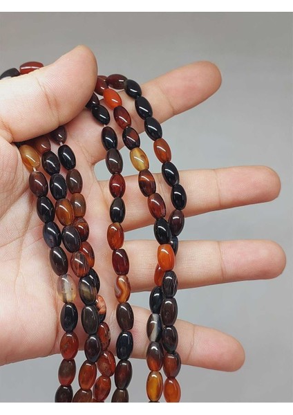 Bileklik Boy Akik Taşı Arpa Kesim Yarım Dizi 6*8.5mm (49978) (18CM Uzunluğundadır)