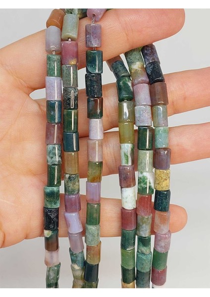 Bileklik Boy Akik Taşı Silindir Kesim 5.5x7.5mm Yarım Dizi (49304) (18CM Uzunluğundadır)