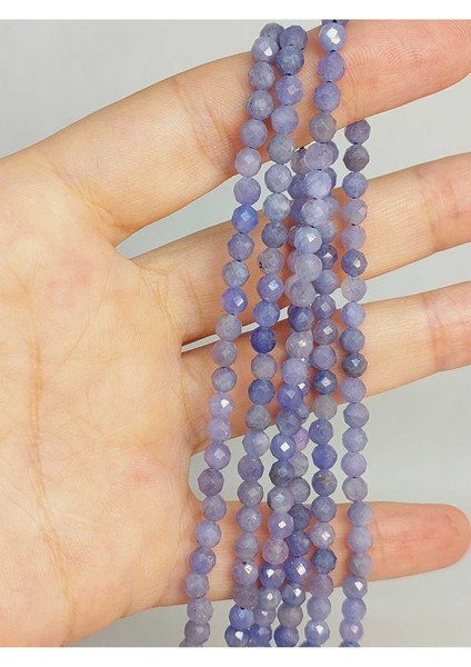 Bileklik Boy Tanzanit Taşı Faset Kesim Yarım Dizi 4mm (18CM Uzunluğundadır)