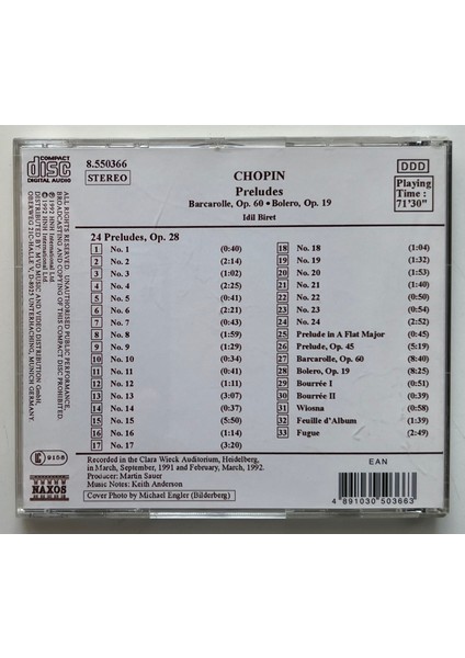 Chopin, Idil Biret Preludes CD (Orjnal Dönem Baskı Cd)