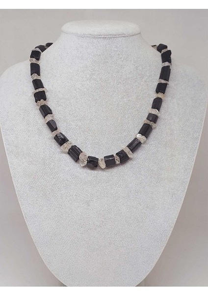 Turmalin & Herkimer Kuvars Taşı Ham Parçalar Otantik Kolye (51328)