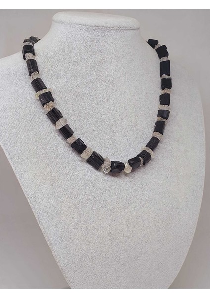 Turmalin & Herkimer Kuvars Taşı Ham Parçalar Otantik Kolye (51328) modelleri