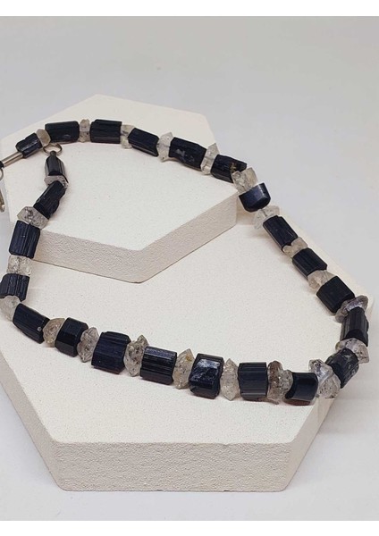 Turmalin & Herkimer Kuvars Taşı Ham Parçalar Otantik Kolye (51328) indirimleri
