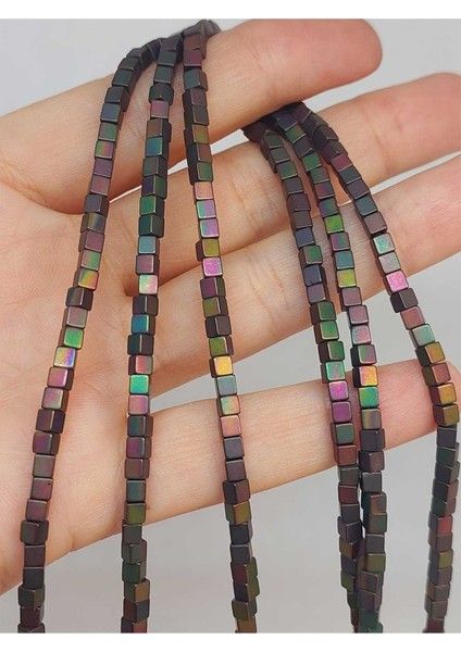 Bileklik Boy Hematit Taşı Küp Şekilli 3mm Yarım Dizi (48120) (18CM Uzunluğundadır)