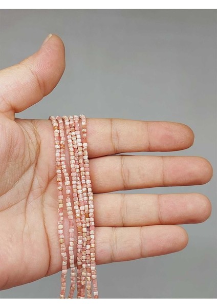 Bileklik Boy Rodonit Taşı Küp Şekilli Dizi 2mm (51154) Yarım Dizi (17CM Uzunluğundadır)