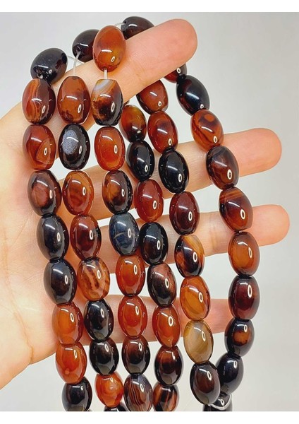 Bileklik Boy Akik Taşı Arpa Kesim 10X13.5MM Yarım Dizi (49448) (18CM Uzunluğundadır)