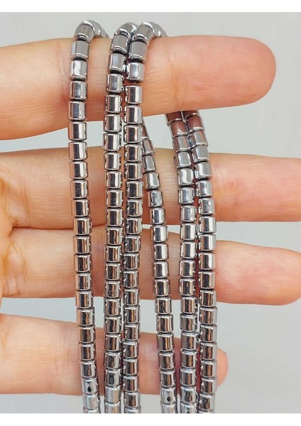 Bileklik Boy Hematit Taşı Yarım Dizi 3.5*3.5mm (48216) (18CM Uzunluğundadır)