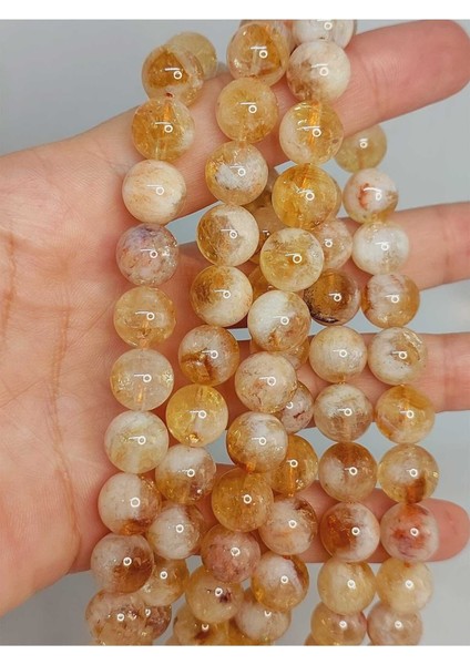 Bileklik Boy Sitrin Taşı Açık & Koyu Karışık Renk Yarım Dizi 10MM (18CM Uzunluğundadır)