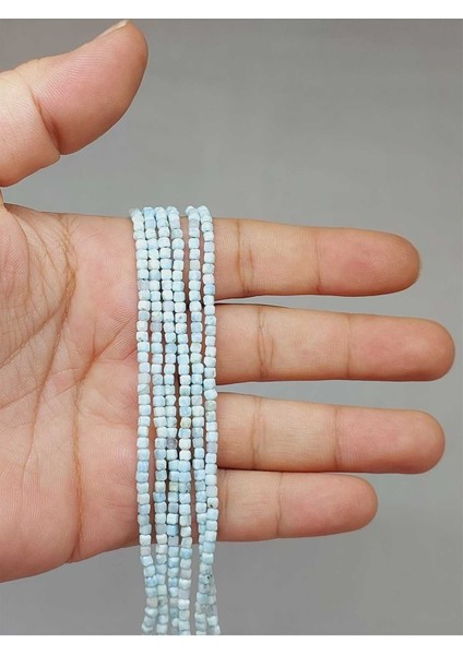 Bileklik Boy Larimar Taşı Küp Şekilli Dizi 2mm (51172) Yarım Dizi (17CM Uzunluğundadır)