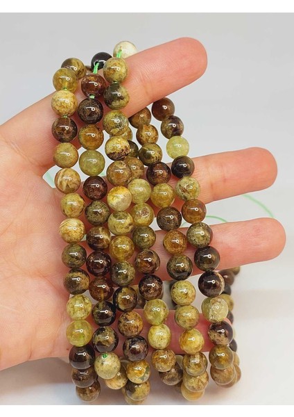 Bileklik Boy Yeşil Alacalı Lal (Granat) (Garnet) Taşı Yarım Dizi 6mm (49226) (18CM Uzunluğundadır)