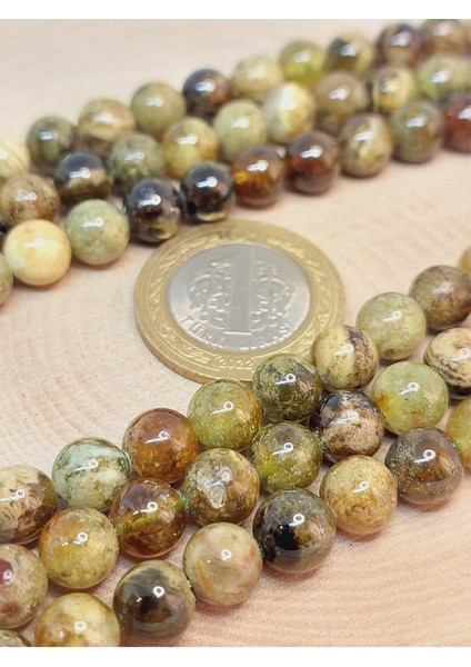 Bileklik Boy Yeşil Alacalı Lal (Granat) (Garnet) Taşı Yarım Dizi 6mm (49226) (18CM Uzunluğundadır) fiyatları