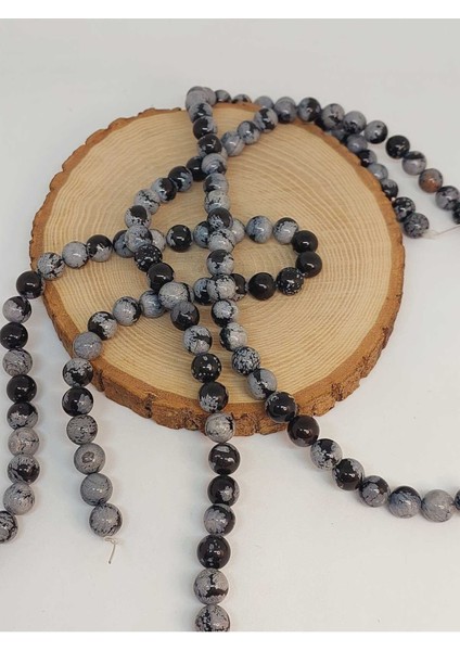 Bileklik Boy Kar Tanesi Obsidyen Taşı Yarım Dizi 10MM (49250) (18CM Uzunluğundadır) modelleri