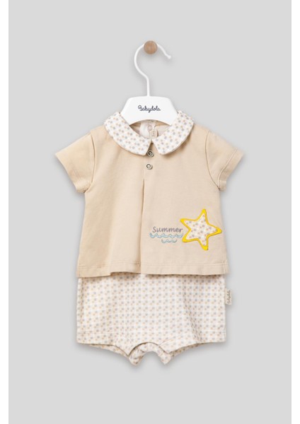 Yakalı Summer Baskılı Bebek Unisex Takım Görünümlü Tulum 13030