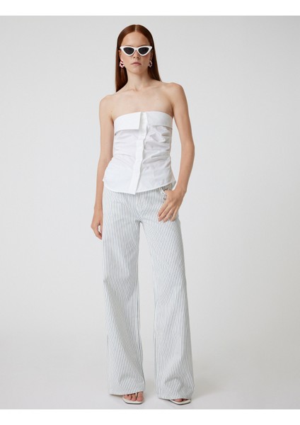 Normal Bel Düz Paça Kot Pantolon Pamuklu Düğmeli - Balloon Fit Jeans