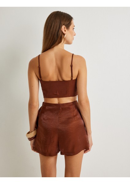 x Şahika Ercümen - Parlak Askılı Crop Büstiyer Lyocell Kumaş Slim Fit