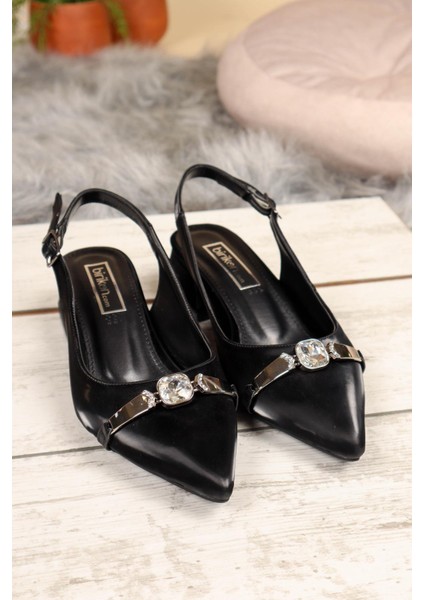 (Park Moda) Taş Tokalı Arkası Açık Burnu Kapalı Alçak Topuklu Kadın Ayakkabı Siyah fiyatları