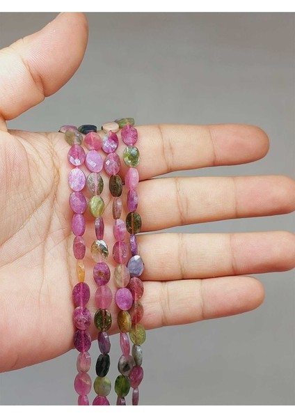 Bileklik Boy Turmalin Taşı Karışık Renkler Şekilli Yarım Dizi 8*2.5mm (51204) (18CM Uzunluğundadır)
