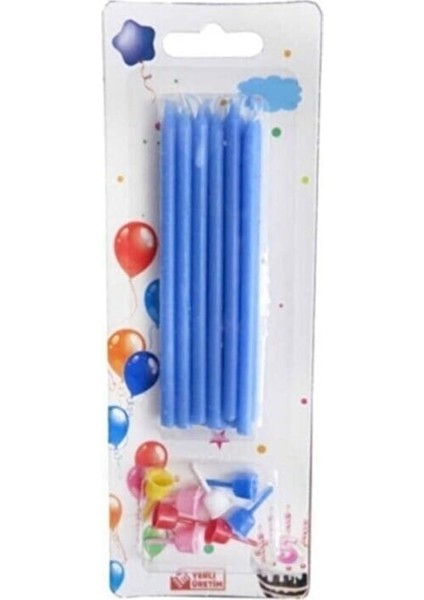 Doğum Günü Pasta Mumu Pastel 10 cm - 12 Adet Mavi