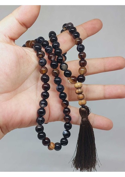 Siyah Akik Taşı 108'LIK Tibet Stili el Yapımı Mala Kolye (51386) fiyatları