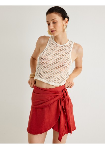 x Melis Ağazat Kruvaze Mini Etek Yandan Bağlama Detaylı Dokulu Slim Fit fiyatları