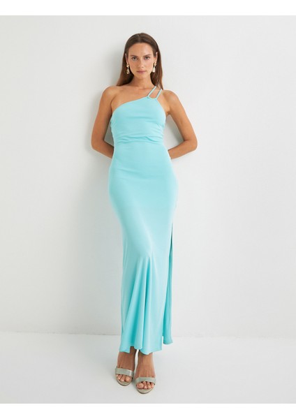 x Şahika Ercümen - Tek Omuz Elbise Yırtmaçlı Slim Fit