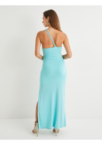 x Şahika Ercümen - Tek Omuz Elbise Yırtmaçlı Slim Fit