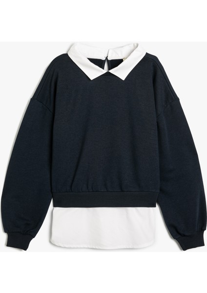 Gömlek Detaylı Sweatshirt Çift Kumaş Detaylı