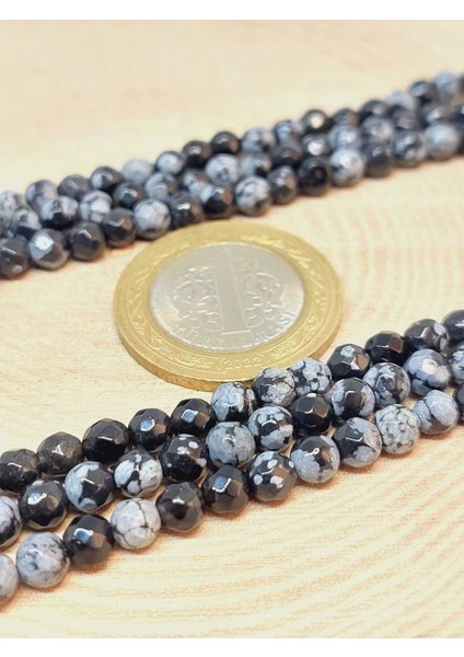 Bileklik Boy Kar Tanesi Obsidyen Taşı Yarım Dizi Faset Kesim 4-4.5mm Aralığı (18CM Uzunluğundadır) fiyatları