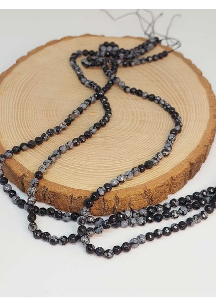 Bileklik Boy Kar Tanesi Obsidyen Taşı Yarım Dizi Faset Kesim 4-4.5mm Aralığı (18CM Uzunluğundadır) modelleri